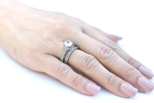 1 Carat CZ Womens Stainless Steel Wedding Bridal Anniversary Promise Ring Set2