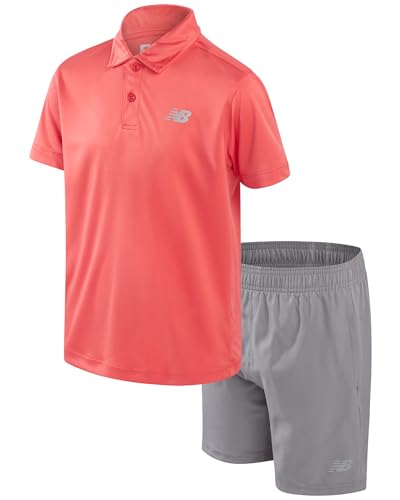 Image of New Balance Boys Short Set - 2 Piece Short Sleeve Collared Golf Boys Polo Shirt & Athletic Shorts for Outdoor Activities