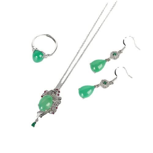 Conjunto de jade verde natural en plata 925 y oro 18K joyas exclusivas invierno para mujer