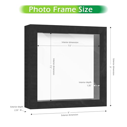 FrameWorks 8x8 Driftwood Wooden Shadow Box Frame – Soft Felt Back, Tempered Glass, and Included Elegant White Ball Push Pins