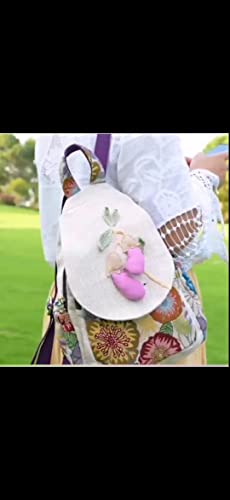 Image of Small Canvas Backpack, Retro Boho Washed Hippie for Women Daily Commute (Eggplant Decorations)