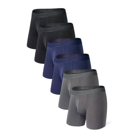 Separatec Men's Long Leg Boxer Shorts 2.0 Breathable Trunks Bamboo Rayon Underwear Dual Pouch 6 Pack (L, Dark Blue+Black+Dark Grey) Cover