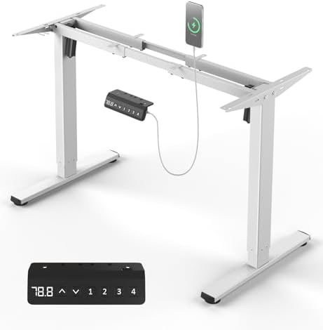 Xyndyx Höhenverstellbarer Schreibtisch Gestell mit 2 Motoren, Weiß | Tischgestell Höhenverstellbar elektrisch, USB-C-Anschluss, Memory-Funktion, 150kg Tragfähigkeit, für Tischplatt