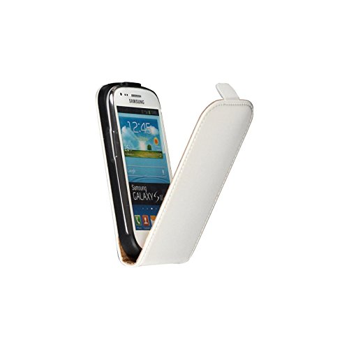 PhoneNatic Cubierta de Cuero Artificial Compatible con Samsung Galaxy S3 Mini   Flip Case Blanco   Cover Cubierta Cover