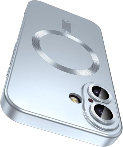 Image of DIZORO Magnetic Case for iPhone 16 Plus Case [Compatible with MagSafe][Built-in Camera Lens Protector] Slim Soft Silicone Bumper Shockproof Metallic Luster Back Cover Phone Case (Sierra Blue)