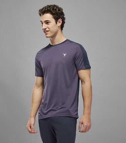 Image of TECHNOSPORT Men's Slim Fit Color Block T-Shirt, Technocool Quick Dry Anti-Microbial Short Sleeve Sports Tee for Gym, Running, Training & Everyday Wear