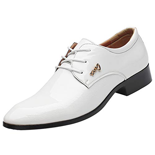 zpllstratos Chaussures de Ville à Lacets Derbys Oxford Cuir Vernis Homme Bout Pointu Chaussures Mariage Business Costume(Blanche,42 EU) Cover