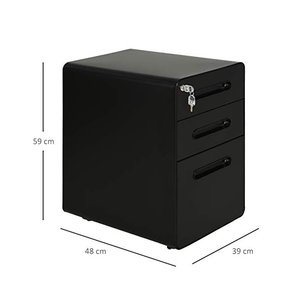 Vinsetto Fully Assembled 3-Drawer Mobile File Cabinet Lockable All-Metal Rolling Vertical File Cabinet - Image 3