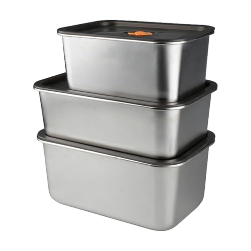 Doafoce 3 Pièces Boite Inox Alimentaire avec Couvercle Bac Alimentaire Boite Inox Congélateur Empilables pour Réfrigérateur, Restaurant, Cuisine (1000ml+2000ml+3000ml)