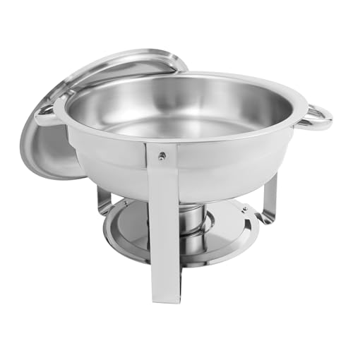 Tagtuell 4er Set Rund Chafing Dish Set, Professional Speisenwärmer mit Deckel, 4,5L Edelstahl Buffet Wärmebehälter Buffetwärmer für Restaurants, Buffets (Silber) – Bild 6