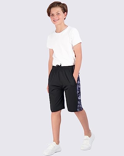 5 Pack: Quick Dry Fit Dri-Fit Big Boys Girls Youth Clothing Knit Active Athletic Performance Basketball Soccer Lacrosse Tennis Exercise Summer Activewear Gym Teen Running Shorts -Set 8- L (12/14) #TOP4