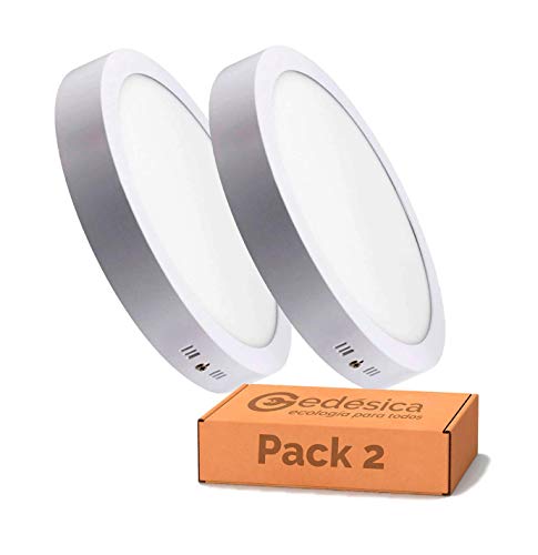 PACK X2, Lamparas de techo, Plafon Led techo, 20W 2000LM diámetro 205 redondo downlight led techo, Dormitorio, Salon, Pasillo, Baños, Cocinas, Clase eficiencia energetica A++ (6000K-luz blanca fria)