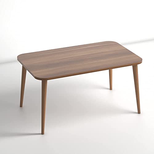 Image of Wooden Foldable Coffee Table - Rectangular Center Tea Table for Living Room & Bedroom, Easy Assembly with Solid Wooden Legs (Walnut)