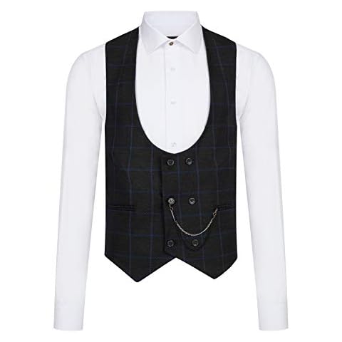 Jack Martin - Ash Grey Check Double Breasted Waistcoat. Mens Wedding, Formal & Smart Casual Suit Waistcoats Cover