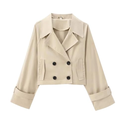 Women Fashion Double-Breasted Jackets Long Sleeve Business Short Casual Trench Coats