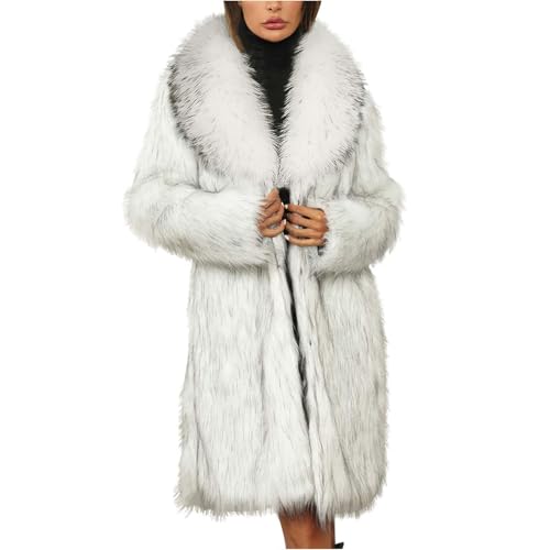 ZHOUYF Faux Fur Coats for Women Winter Warm Chunky Long Jackets Thick Big Collar Cardigan Shaggy Outerwear with Pockets