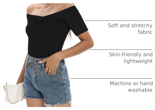 Image of Sarin Mathews Womens Shirts Off The Shoulder Tops Sexy V Neck Slim Fit Shirts Tops Blouses