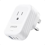 Anker USA to UK International Plug Adapter, Travel Adapter, 15W Max with 2 AC, 2 USB-C, and 1 USB-A Port, Ideal for iPhone 15, iPad Air, and More, Compact for Travel, Cruise (TUV Listed)