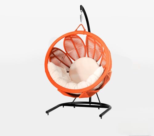 Image of Rattan Wicker Wrought Iron Two Seater Swing Chair with Powder Coated Stand & Cushion & Hook | Double Hammock Swing for Adults & Kids | Modern Swing Jhula | (Orange and Cream)