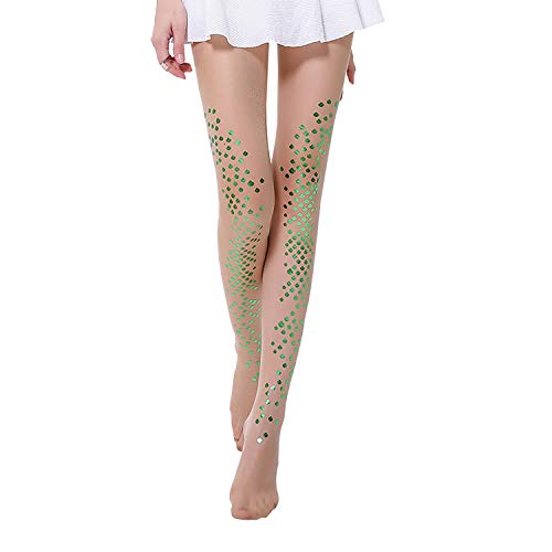 Image of Green Silver Sexy Gold Mermaid Shiny Pearl Tattoo Legging Tights Pantyhose for Women Valentine's Day
