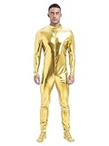 Lorilida Men Metallic Bodysuit Zentai without Hood Adult Shiny One Piece Spandex Body Suit Jumpsuits Gold 3X-Large