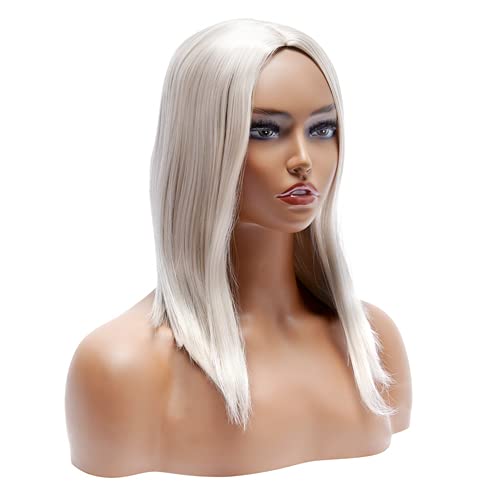 Short Bob Light Blonde Wig for Women, Middle Part Straight Hair Fashion Bob Wigs, Natural Soft as Real Hair. Heat Resistant Synthetic Wigs for Daily Party.