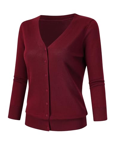 Image of Leadingstar Women's 3 /4 Sleeve Cardigan Lightweight Sweater Cardigan V-Neck Solid Color Soft Knit Sweater Tops