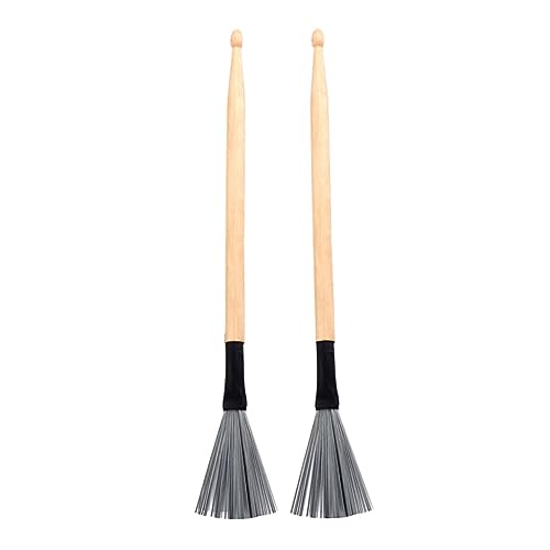 Baquetas para batería Hemoton, 2 piezas, cepillos de alambre de acero con mango de madera, ideales para principiantes y jazz, duraderas y cómodas miniatura 1