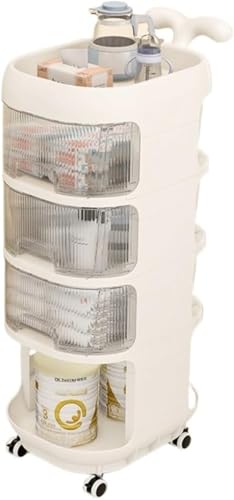 Barino 手押しラック ベビーワゴン キャスター付き 3/4段 ベビー用品 収納ワゴン 引き出し 取っ手付き 赤ちゃん オムツ収納 多機能 収納カート 移動便利 かわいい 大容量 (4段,ホワイト)