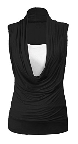 Forever Women Plain Plus Size Cowl Neck Inner Vest 2 In 1 Tunic Sleevless Style Top