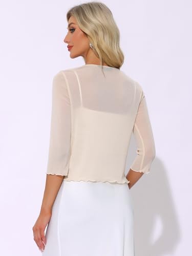 Allegra K Bolero Shrug for Women's Tie Front 3/4 Sleeve Glitter Cropped Sheer Mesh Shrugs3