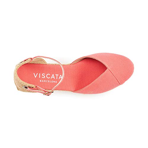 Image of Viscata Pubol Espadrille Canvas Low Wedges with Ankle Strap Spain Handmade 2 inch Heel Women's Sandals with Breathable Organic Cotton Canvas and 100% Natural Jute for all Occasions: Casual, Work, Party