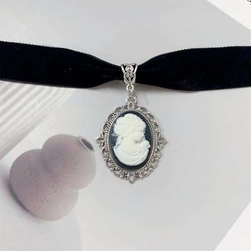 Black Velvet Princess Pendant Choker Necklace for Women Fashion Vintage Victorian Crystal Cameo Thick Chokers Punk Gothic Cool Necklaces Elegant Goth Steampunk Collar Christmas Birthday Halloween Gifts for Her3