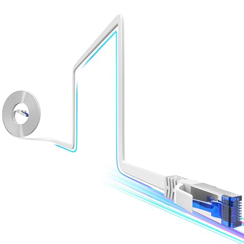 Cat8 Flat Ethernet Cable 50 FT Indoor & Outdoor, Invisable Ultra-Thin Ethernet Cable High Speed 40Gbps 2000Mhz, Flexible Shielded Internet Cable, Cat 8 SFTP Network Cable for Home/Office/Gaming, White