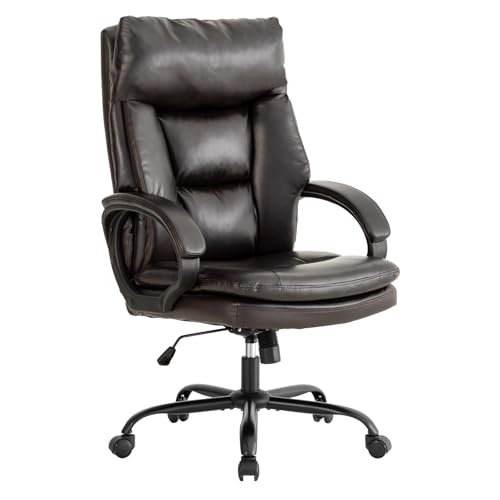 BOWTHY Ergonomic Home Office Chair,Modern Faux Leather Chair with Thickened Cushions,360 Swivel Computer Desk Chair,Comfy High Back Executive Chair with Rocking Function,350lbs Capacity (Dark Brown)
