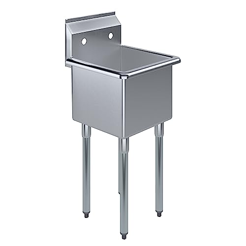 Image of AmGood Stainless Steel Prep & Utility Sink | 304 Stainless Steel | Restaurant, Kitchen, Laundry, Garage | NSF (Bowl Size: 15 inch x 15 inch No Faucet)