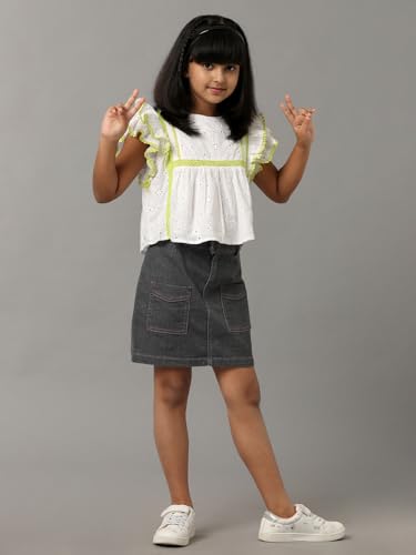 Image of Under Fourteen Girls Denim Hot Skirt | Skirt for Girls | Woven | 6-7 Yrs(Grey)