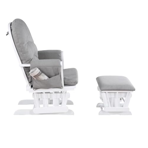 Image of Suite Bebe Mason Nursery Rocking Chair with Ottoman, Wooden Glider for Baby Nursing, Smooth Gliding Rocker, White and Oyster