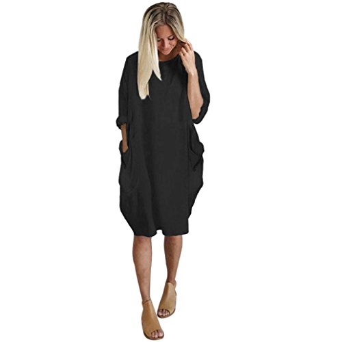 Overdose Robe T-Shirt Oversize Coutures, Ete Femme Casual Manches Larges Sweat Plus Grande Coton Tops Dress (XL, Noir)