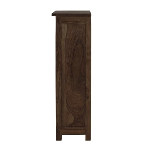 Image of The Attic Sheesham Mini Glazed Bookcase Walnut with Cane, Multipurpose for Living Room Bed Room Study, Solid Wood, Walnut Matte Finish