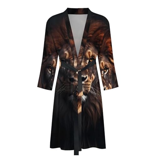 Animal King Lion Mens Robe Soft Lightweight Knee Length Loungewear Spa Bathrobe Long Sleeved Nightgown4