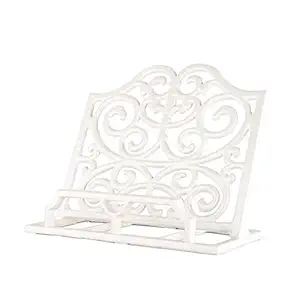 Vintage Cookbook Stand Cast Iron, Decorative Metal Cookbook Recipe Holder for Cookbooks or iPad Stands for Kitchen, White