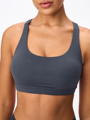 Image of Women's Strappy Sports Bras Light Compression Crop Criss Cross Back Padded Workout Yoga Bra Supportive U Neckline