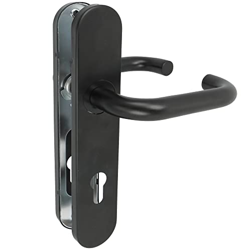 Amig - Juego de Manilla con Placa de Polipropileno para Puertas - 245 x 45 mm - Cuadradillo de 8 mm - Diseño Sencillo ideal para tu hogar u oficina - Con Bocallave - Acero y Polipropileno Negro