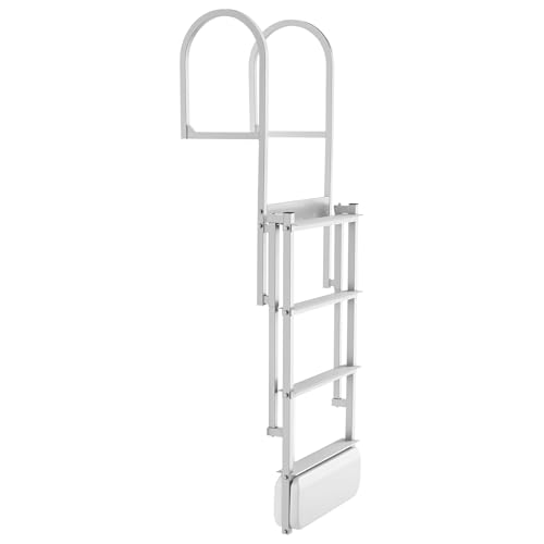 VEVOR Retractable Dock Ladder 4 Steps Aluminum Alloy Pontoon Boat Swim Ladder with Auto-Lift Float Non-Slip Wide Steps 500 lbs Weight Capacity Adjustable Height for Lake Pool Marine Boarding