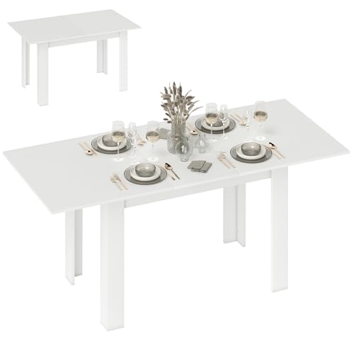 HOMCOM Tavolo da Pranzo Allungabile per 6-8 Persone con Pannelli a Ribalta, Tavolo da Cucina Allungabile in MDF, per Sala da Pranzo, Soggiorno, 140-180x80x75 cm, Bianco