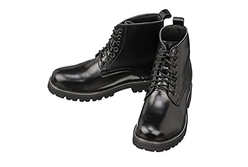 CALTO Men's Invisible Height Increasing Elevator Shoes - Black Leather Round-Toe Lace-up Work Boots - 3.3 Inches Taller - K8710 - Size 9 D(M) US4