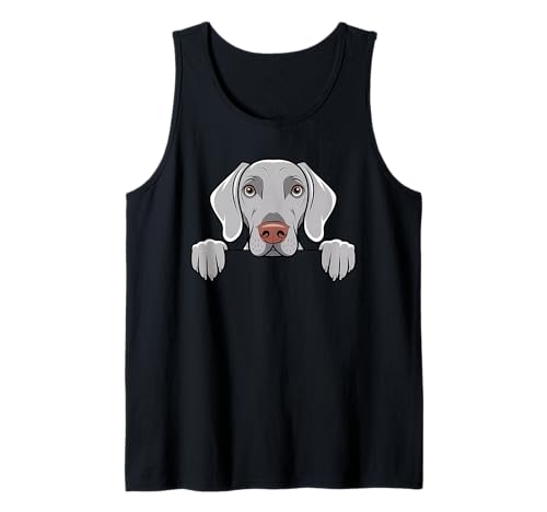 Un simpatico cucciolo di Weimaraner che sbircia la testa. Ideale per qualsiasi mamma, papà, proprietario di cani o amante degli animali carini: per donne, uomini e bambini.