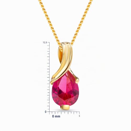 Miniatura 3 de Miore Collar Para Mujer En Oro Amarillo 585 De 14 Quilates Con Forma De Pera Azul Zafiro Rojo Rubí-Verde Esmeralda Colgante - Cadena De 45 Cm - Caja De Regalo Incluida, Oro, Creado Red Reby