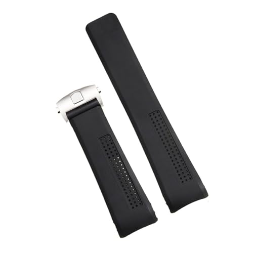 KAXSFE Correa de reloj goma negra 20 mm y 22 compatible con TAG HEUER GRAND CARRERA AQUARACER, correa silicona suave for hombre(Silver buckle,20MM_WITH LOGO)